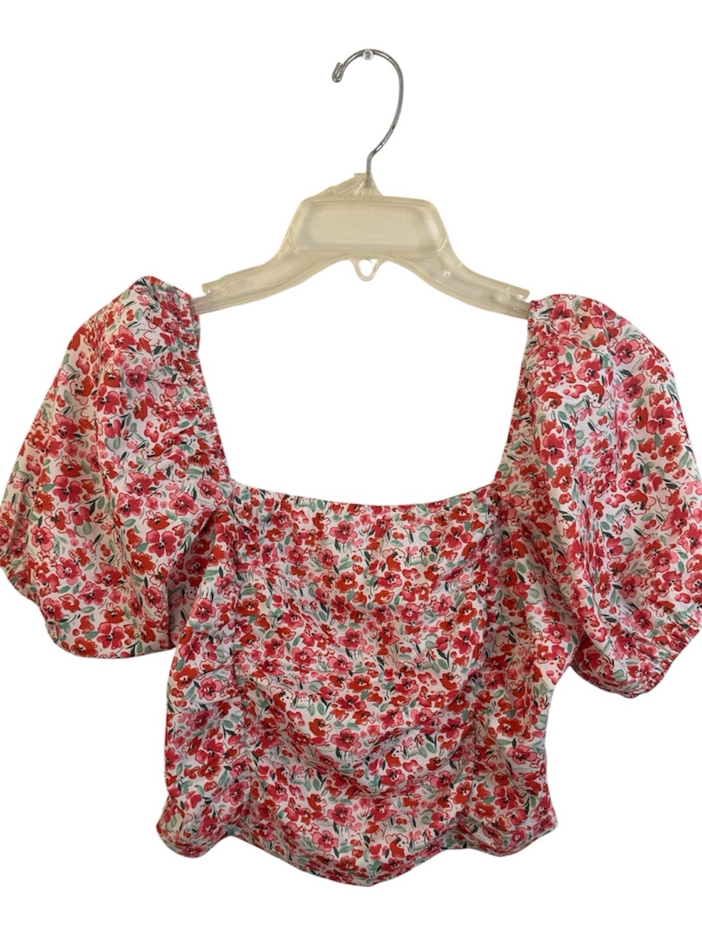 Floral SHEIN Puffed Sleeved Crooped Side Zip Top Size Small Like New